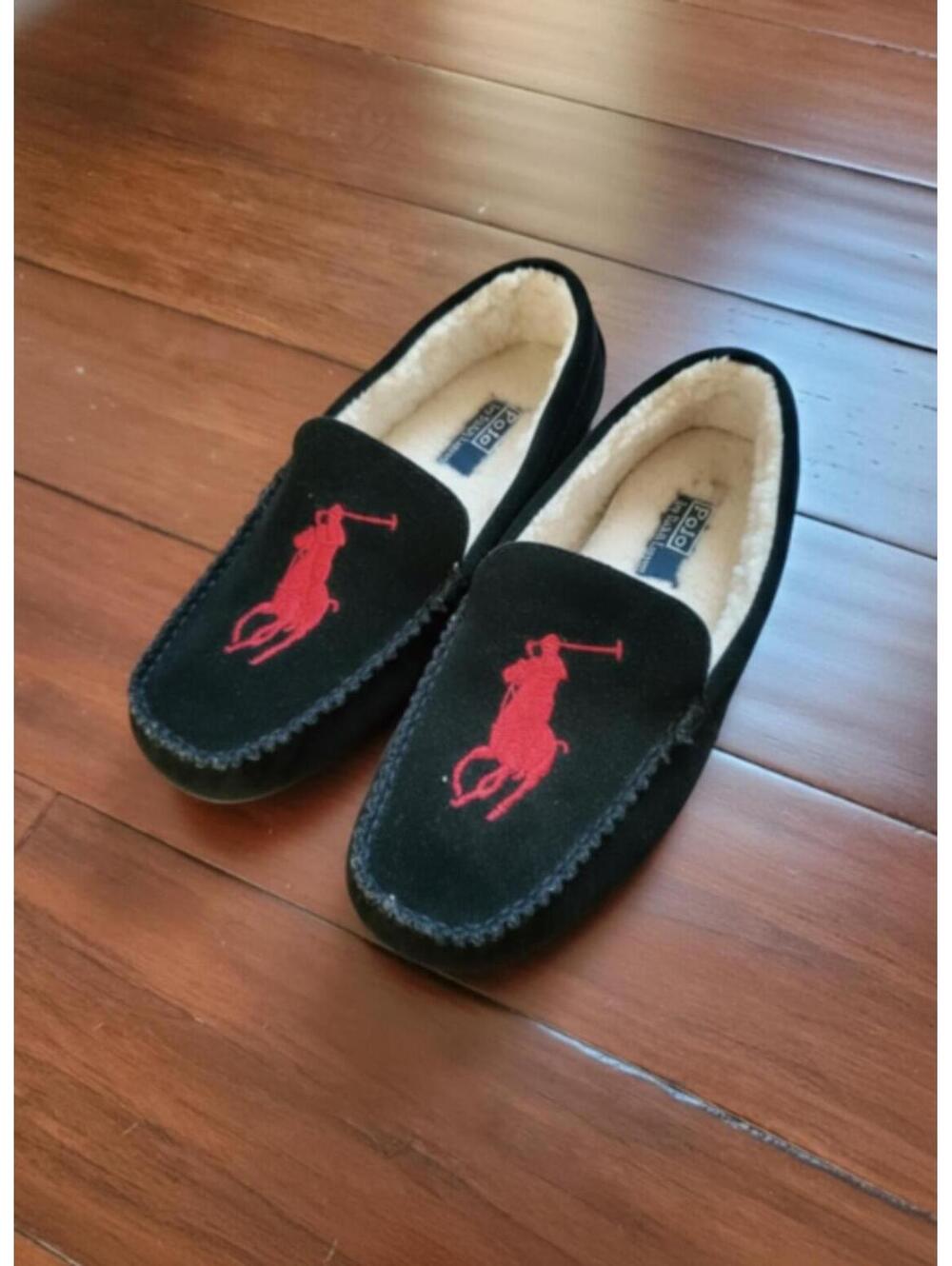 Polo Ralph Lauren Black Wool Loafers with Red Logo